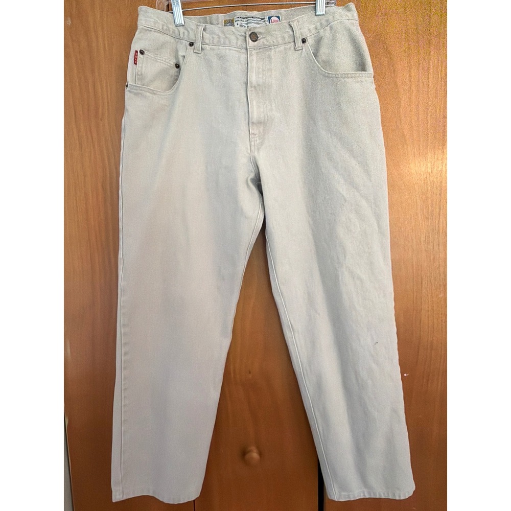 Vintage Bugle Boy Gold Crest Loose Fit Denim Jeans Mens 36x30 Light Tan Stone